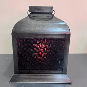 Artisan Design Decorative Iron Etched <b>Lantern</b> with <b>Black</b> Finish Model L629 - Product Image 2