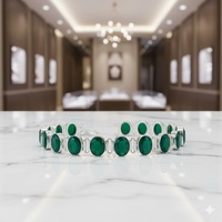 Bracelet en argent plaqué fait main avec pierre précieuse simulée émeraude 7-8 pouces