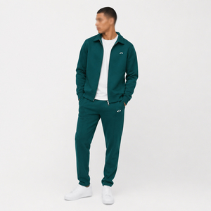 Survêtement Homme Personnalisé à Capuche Entièrement Zippé en Coton Molletonné Vert, Coupe Droite, Style Athleisure, Deux Pièces, OEM ODM - Product Image 2