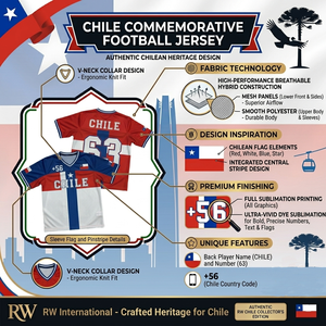 Maillot de football du Chili unisexe blanc, rouge, bleu en coton/fibre de bambou, maille respirante, manches courtes, col en V, imprimé par sublimation, coupe classique - Product Image 4