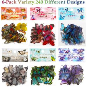 240 Pezzi Adesivi Trasparenti Impermeabili a Forma di Farfalla in PET, Decorazioni Colorate in Resina per Scrapbook, Agende, Laptop - Product Image 2