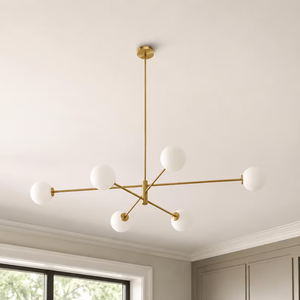 Brass Sputnik Chandelier <b>Glass</b> Globe Shade Mid Century Modern Dining Room <b>Ceiling</b> Light Decorative <b>Pendant</b> Fixture - Product Image 2