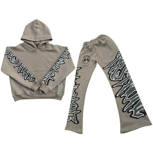 Conjuntos Deportivos Personalizados de Dos Piezas para Hombre, de Invierno, Gruesos, Ecológicos, Mezcla de Poliéster/Algodón, Sudaderas con Capucha y Cordón Ajustable, Impresión Serigrafiada - Product Image 1