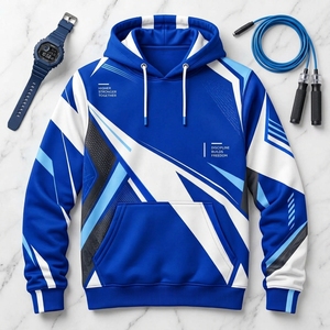 Sudadera con Capucha Personalizada Azul Rey y Blanca con Gráficos, Ropa Deportiva para Hombre, Fabricante Mayorista OEM ODM - Product Image 1