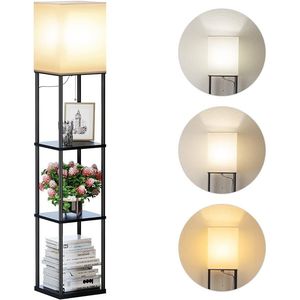 Lampada da Terra Moderna Quadrata con Lampadina a 3 Temperature di Colore, Espositore d'Angolo per Libri, Decorazione per Soggiorno - Product Image 1