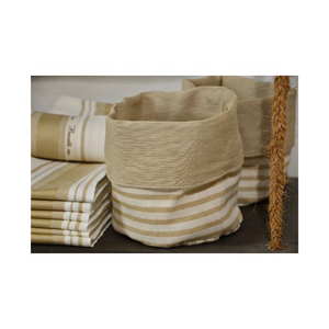 Compact Beige Striped 100% Cotton Embroidered <b>Bread</b> <b>Basket</b> Woven Lid Eco-Friendly Washable Organizer Kitchens Dining Rooms - Product Image 1