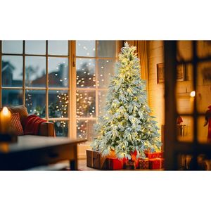 6FT Pre-Lit Spruce Snow-Flocked Christmas <b>Tree</b> with 300 Multi-Color LED <b>Lights</b> Artificial Hinged Xmas <b>Tree</b> 8 Flashing Modes - Product Image 3