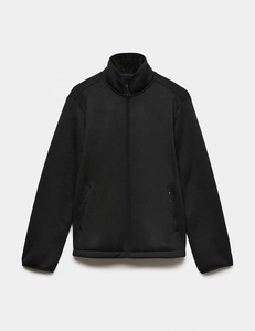 <b>Men's</b> Black <b>Fleece</b> <b>Jacket</b> Sherpa <b>Lined</b> Zipper Closure Casual Winter Outerwear Regular Fit Solid Color Knitted Polyester Shell - Product Image 2