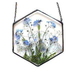 Marco de fotos hexagonal colgante de vidrio con borde metálico para flores secas prensadas, decoración de pared, exhibición de arte botánico, decoración moderna para el hogar - Product Image 1