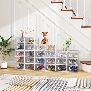 24 Piece White Small Shoe Storage Box Set 33x23x14cm <b>Plastic</b> <b>Mesh</b> and Stackable Design - Product Image 1