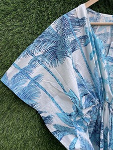 Vestido Kaftán Informal de Algodón con Plumas - Túnica de Playa Ecológica hasta el Tobillo para Mujer, Cintura Natural, Talla Única - Product Image 3