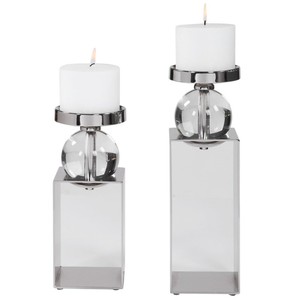 Candelabro Cuadrado Moderno de Cristal con Esfera de Vidrio y Acabado Cromado para Decoración del Hogar - Product Image 1