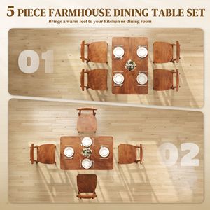 Set da Pranzo Contemporaneo in Legno Massello da 5 Pezzi, Tavolo e 4 Sedie Stile Fattoria per Spazi Ristretti, Finitura Noce - Product Image 4