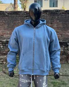 Sweat-shirts à capuche personnalisés avec logo, fermeture éclair, en molleton épais, coupe oversize, fermeture éclair YKK, longs et amples, pour hommes - Product Image 1