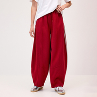 Pantalon de survêtement tendance pour femme, rouge, respirant, décontracté, coupe large, avec cordon de serrage élastique à la taille et poches, vente en gros