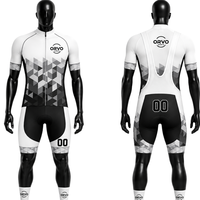 Ensemble de maillot et de short de cyclisme unisexe Orvo, blanc et noir, imprimé géométrique, respirant, manches courtes, 100% polyester, course sur route