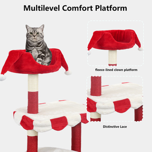 Arbre à chat moderne en sisal rouge, blanc et noir, multi-niveaux, meuble d'intérieur pour animaux de compagnie, design durable et amovible - Product Image 4