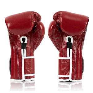 Gants de boxe en cuir rouge avec fermeture à lacets au poignet, sangle réglable, poignées pour une prise en main optimale, pour une utilisation en extérieur, équipement de boxe pour adultes - Product Image 4