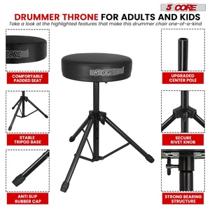5 Core Drum Throne 3" Thick <b>Padded</b> Memory Foam Comfortable Drummer <b>Stool</b> 330Lb Capacity Adjustable - Product Image 6