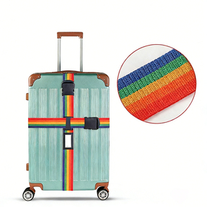 Striped Wear-resistant Polyester Security <b>Lock</b> Luggage Cross Belt Strapping for Travel Luggage Strap with ABS <b>Lock</b> - Product Image 3