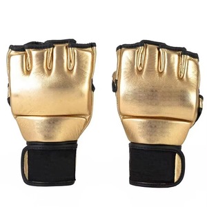 Guantes de MMA Premium Dorados de Cuero Metálico, Guantes Profesionales para Grappling, Sparring, Entrenamiento de Boxeo, Palma Abierta, Muñequera Ajustable - Product Image 6