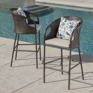 Set of 2 31\" Outdoor PE <b>Rattan</b> <b>Barstools</b> with Waterproof Cushions Multibrown Patio Furniture - Product Image 4