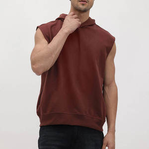 Men's Digital Printing Embroidered Hooded Sleeveless Fleece Breathable Garment Dyed <b>Workout</b> Gym <b>Hoodie</b> - Product Image 1