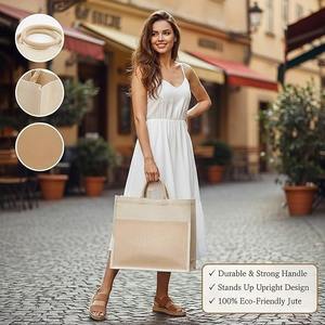 <b>Luxury</b> Natural Jute Tote <b>Bag</b> Customized Size Durable Reusable Zipper Closure Non Woven Handle Promotional Events Corporate <b>Gifts</b> - Product Image 4