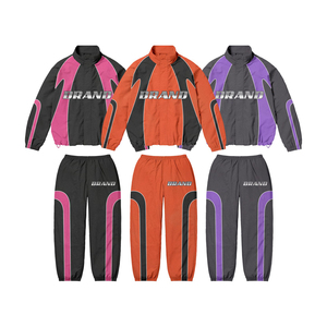 Custom <b>Men</b>’s Color Block Tracksuit Set Oversized Streetwear Windbreaker <b>Jacket</b> & Jogger Pants Two Piece Casual Sportswear - Product Image 1