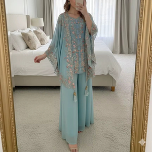 Nueva llegada: Conjunto de top y pantalón palazzo con bordado de lentejuelas y shrug con bordado elaborado para compradores internacionales de ropa étnica india. - Product Image 1