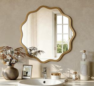 Brightify 2x24-Inch Round Wavy Glass <b>Wall</b> <b>Mirror</b> with Metal Frame Gold <b>Circle</b> Vanity Mount for Living Room Bathroom - Product Image 1