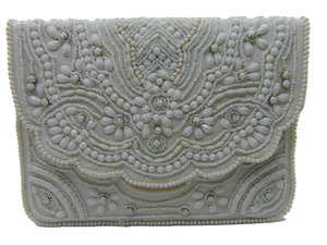 Elegant <b>White</b> Hand Beaded Satin Clutch <b>Bag</b> Pearl Beads Floral Embroidery Handmade Wedding <b>Bridal</b> Evening Party Purse Lowellcraft - Product Image 2