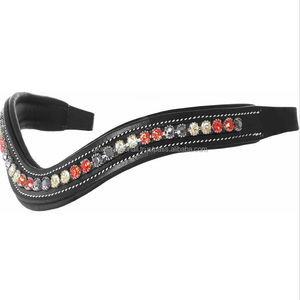 Bandeau de tête de cheval en cuir rembourré de qualité supérieure avec logo personnalisé, orné de cristaux ronds colorés et de pierres brillantes. - Product Image 4