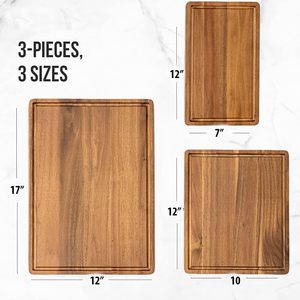 Juego de 3 tablas de cortar de madera de acacia premium con soporte, tabla de picar de madera gruesa con ranura para jugos, suministro para restaurantes, venta al por mayor - Product Image 6