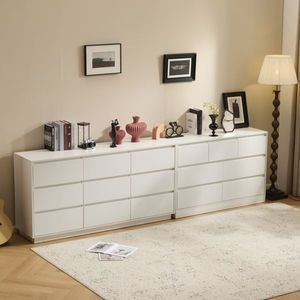 Commode moderne à 9 tiroirs 160x40x80cm en panneaux de particules 3 couches blanc 1 pièce - Product Image 5