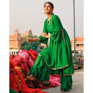 Ensemble Kurta vert frais en tissu mousseline taille XS - Product Image 6