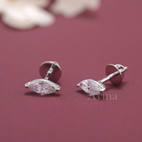 Pendientes de Diamante Cultivado en Laboratorio con Certificación IGI, Corte Marquesa, Oro Blanco/Amarillo/Rosa de 14K, Cierre de Rosca, Pendientes Solitarios de Diamante