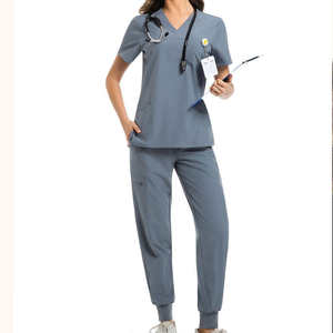 Ensemble de tenues médicales pour femmes en gros – Blouse extensible à col en V et pantalon jogger respirant pour infirmières, personnel hospitalier, et professionnels dentaires et chirurgicaux - Product Image 3