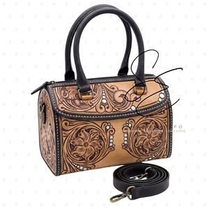 Boho Genuine Leather Hand Tooled Leather Speedy Bag for Women Vintage Floral Embossed Top Handle Cowgirl Shoulder Crossbody Bag - Product Image 1