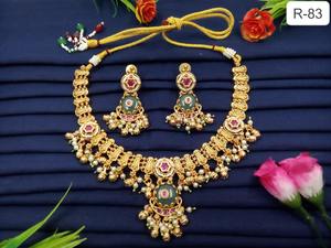 Vintage Finish Gold Brass Enamel Inlay Women's Trendy Indian <b>Statement</b> <b>Necklace</b> Earring Set Engagement Wedding Anniversary Party - Product Image 3