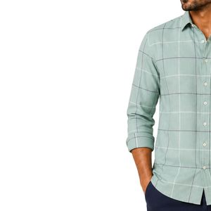 Chemise à manches longues pour homme à carreaux vert menthe, gris et blanc, avec logo personnalisé, boutonnée, en coton, décontractée, vente en gros - Product Image 3