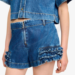 Vêtements en denim tendance streetwear, hauts et shorts vintage délavés pour femmes, taille haute, mode pour usage quotidien - Product Image 1