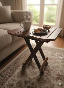 Mesa de Noche de Madera Maciza Tradicional Hecha a Mano, Mesa Auxiliar para Sala de Estar o Dormitorio que Ahorra Espacio - Product Image 4