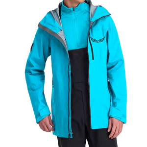 Veste imperméable à capuche bleue pour homme avec logo brodé sur le devant, vêtement d'extérieur sportif d'hiver, fermeture éclair longue - Product Image 2