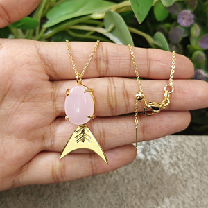Fish Gemstone Pink Chalcedony Pendant 18k Gold Plated Brass Oval Egg Cabochon Shape Punk Buddhism Fashion Jewelry - Product Image 6