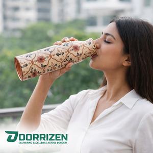 Bouteille d'eau en cuivre pur 1 litre 34 oz, faite à la main, anti-fuite, bouteille de santé ayurvédique pour le sport, la remise en forme, le yoga, la salle de sport - Product Image 3