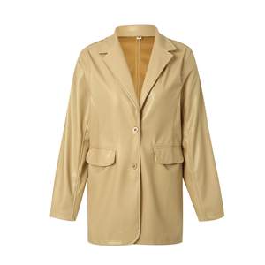 Blazer en similicuir pour femme, style Y2K vintage, veste en PU coupe boyfriend, manches longues, fermeture éclair, broderies en dentelle, streetwear - Product Image 6