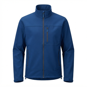 Veste bleue pour homme, fermeture éclair intégrale, col montant, coupe-vent, vêtement d'extérieur décontracté, coupe régulière, en polyester. - Product Image 1