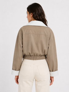Premium Unisex Solid Canvas <b>Summer</b> Cropped Hooded Bomber <b>Jacket</b> Casual Zip <b>Lightweight</b> Cotton Blend Outerwear Modern - Product Image 3