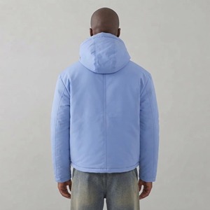 Men's <b>Light</b> Blue Hooded <b>Puffer</b> <b>Jacket</b> With Zipper Front And Embroidery Logo Winter Casual Outerwear - Product Image 6